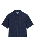 Short-Sleeve Denim Button-Front Shirt