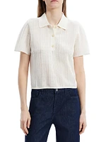 Striped Linen-Blend Crop Polo Shirt