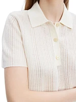 Striped Linen-Blend Crop Polo Shirt