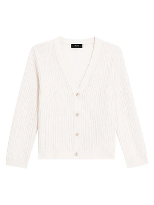 Stripe Linen Jacquard Cropped Cardigan