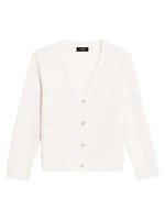 Stripe Linen Jacquard Cropped Cardigan