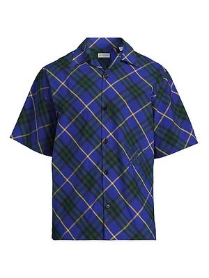 Checked Equestrian Knight Cotton Camp Shirt