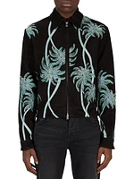 Palm Embroidered Suede Zip-Up Jacket