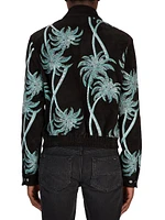 Palm Embroidered Suede Zip-Up Jacket