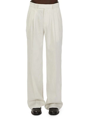 Bandana Linen-Blend Pleated Pants