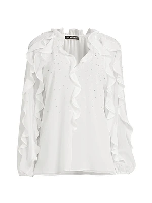 Aurora Crystal-Embellished Ruffled Blouse