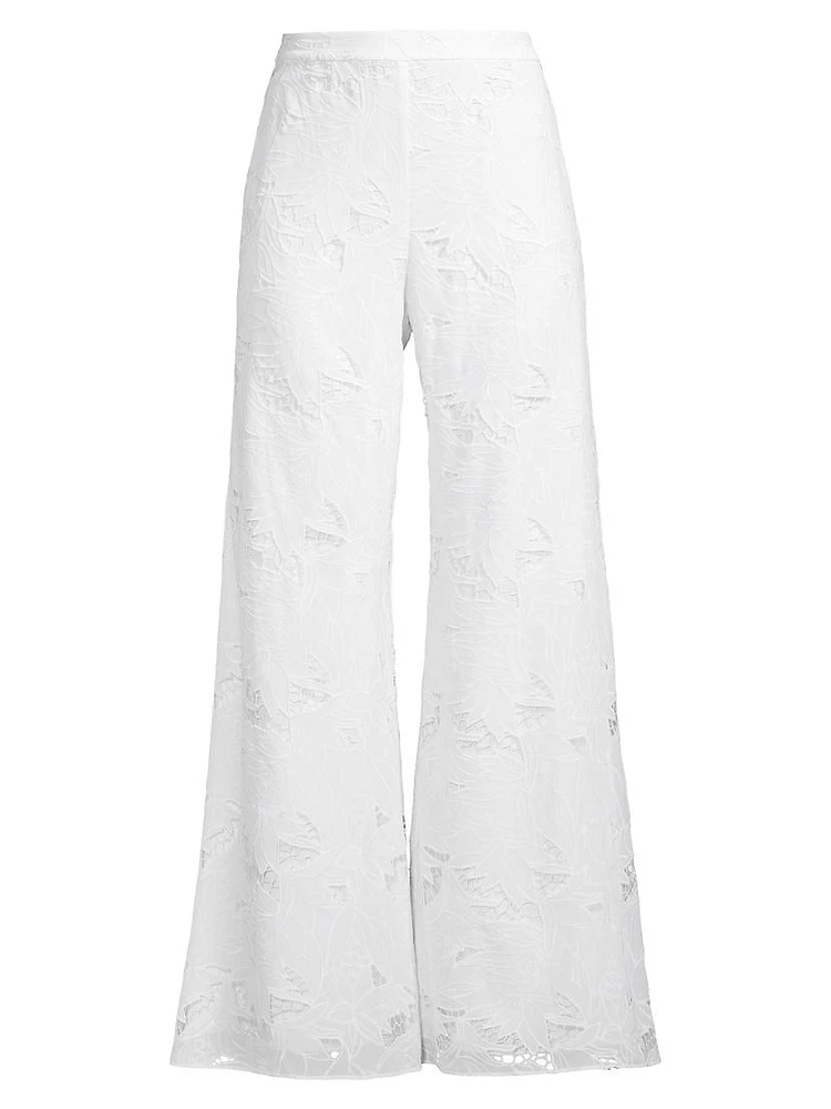 Poppy Floral Lace Wide-Leg Pants