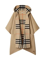 Check Cashmere Hooded Cape