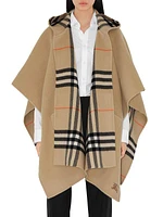 Check Cashmere Hooded Cape