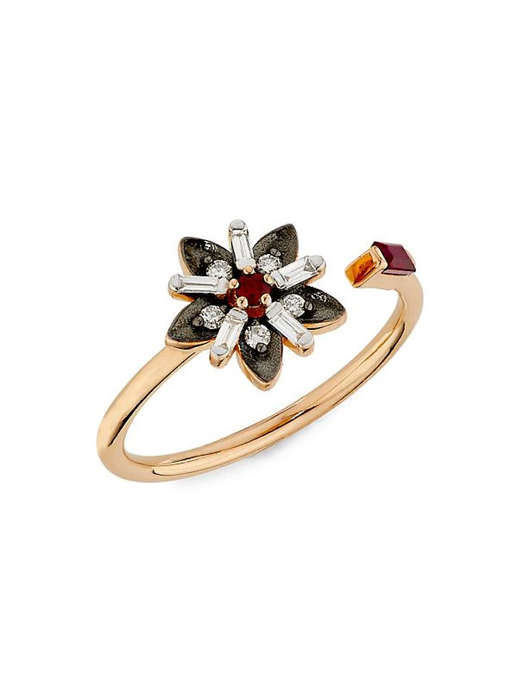 Apple Seed 14K Rose Gold, 0.13 TCW Diamond & Ruby Cuff Ring