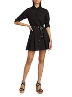 Stretch-Cotton Poplin Belted Mini-Shirtdress