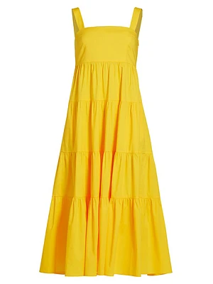 Stretch-Cotton Poplin Tiered Midi-Dress