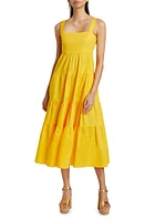 Stretch-Cotton Poplin Tiered Midi-Dress