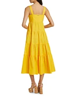 Stretch-Cotton Poplin Tiered Midi-Dress