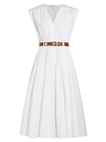 Stretch-Cotton Poplin Belted Midi-Dress