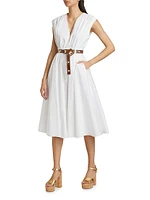 Stretch-Cotton Poplin Belted Midi-Dress