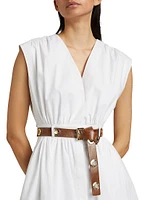 Stretch-Cotton Poplin Belted Midi-Dress