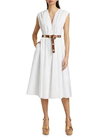 Stretch-Cotton Poplin Belted Midi-Dress