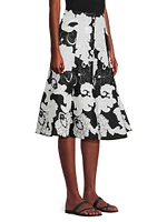 Cressida Floral-Applique Cotton Midi-Skirt