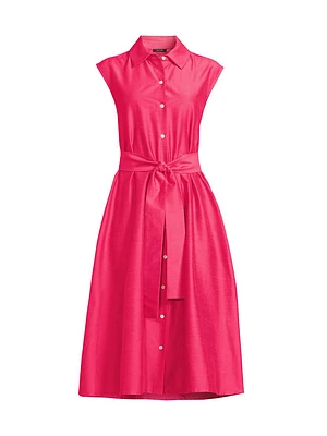 Belted Slubbed Cotton-Blend Dress