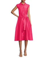 Belted Slubbed Cotton-Blend Dress