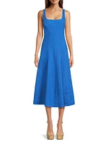 Calina Linen Paneled Midi-Dress