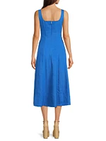 Calina Linen Paneled Midi-Dress