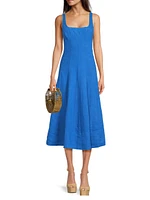 Calina Linen Paneled Midi-Dress