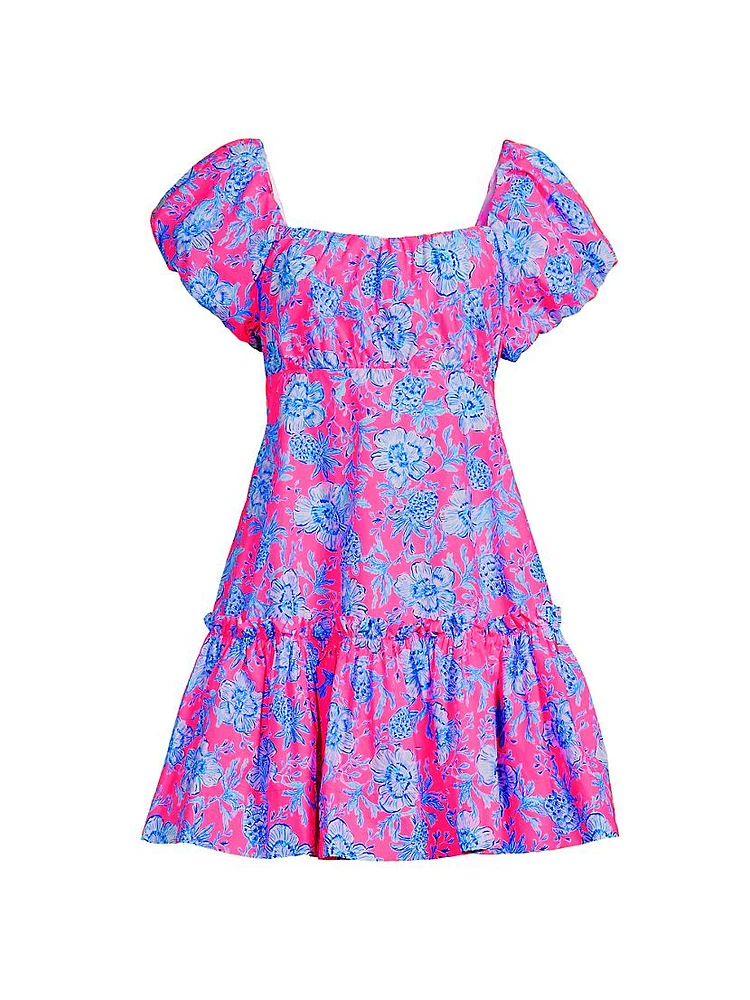 Nastia Floral Cotton Puff-Sleeve Minidress