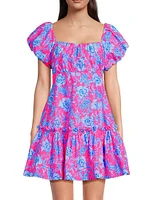 Nastia Floral Cotton Puff-Sleeve Minidress