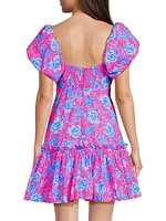 Nastia Floral Cotton Puff-Sleeve Minidress