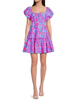 Nastia Floral Cotton Puff-Sleeve Minidress