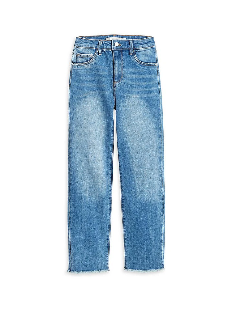 Girl's Frayed High-Rise Straight-Fit Jeans