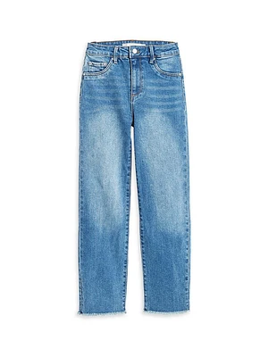 Girl's Frayed High-Rise Straight-Fit Jeans