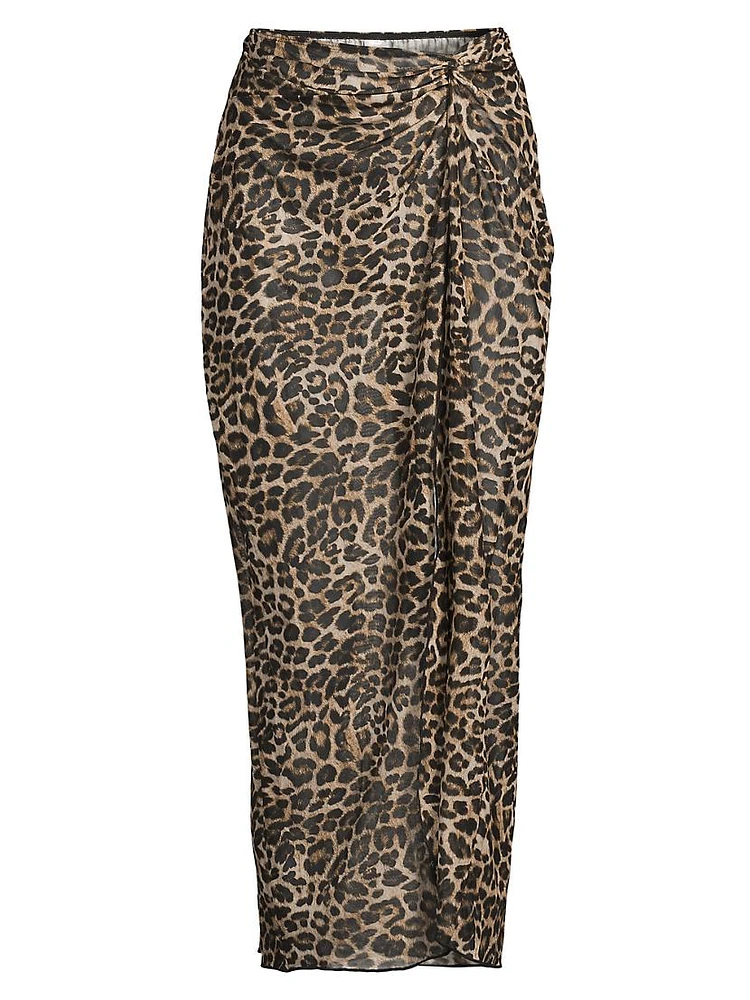 Lori Leopard Print Maxi Sarong Skirt