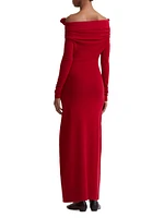 Lunaire Cashmere Rose Off-the-Shoulder Gown