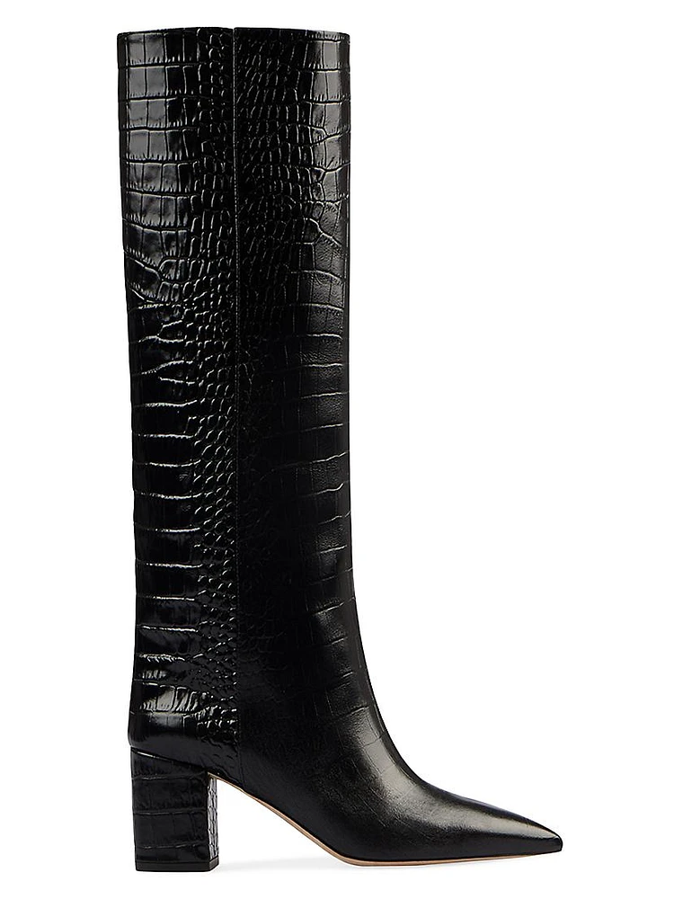 Anja 70MM Crocodile-Embossed Leather Boots