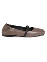 Square-Toe Leather Mary Jane Flats