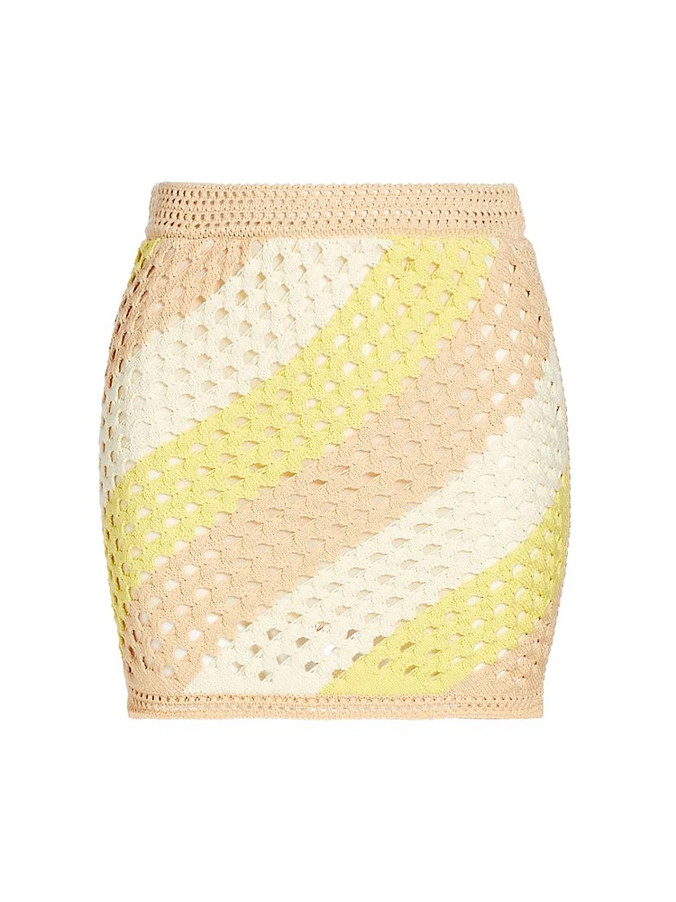 Cotton Striped Crochet Miniskirt