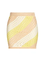 Cotton Striped Crochet Miniskirt