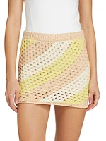 Cotton Striped Crochet Miniskirt