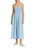 Twill Pinstripe Smocked Maxi Dress