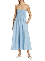 Twill Pinstripe Smocked Maxi Dress