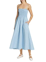 Twill Pinstripe Smocked Maxi Dress