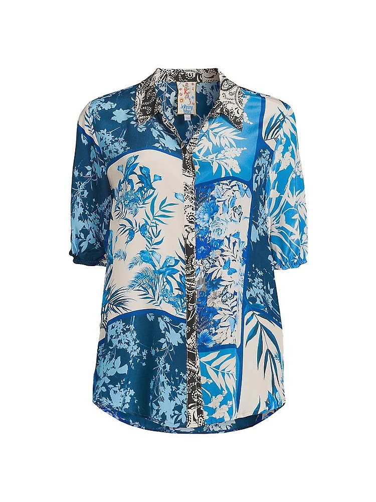 Steph Floral Windowpane Silk Shirt