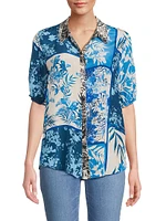 Steph Floral Windowpane Silk Shirt