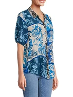 Steph Floral Windowpane Silk Shirt