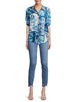 Steph Floral Windowpane Silk Shirt