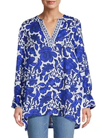 Henley Floral V-Neck Blouse