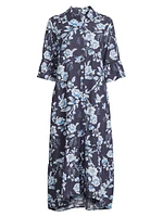 Magnolia Floral Cotton-Blend Midi-Dress